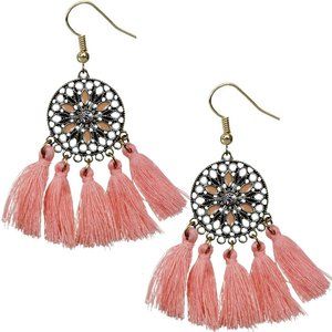 Coral Tassel Fringe Drop Earrings